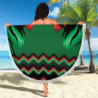 Kenya Cricket Custom Beach Blanket Green Lion Head with Kenyan Pattern - Wonder Print Shop