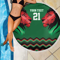 Kenya Cricket Custom Beach Blanket Green Lion Head with Kenyan Pattern - Wonder Print Shop
