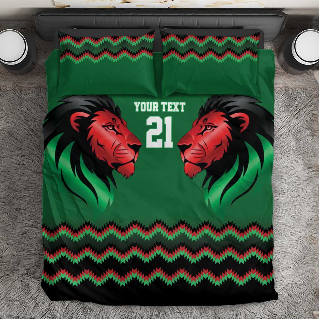 Kenya Cricket Custom Bedding Set Green Lion Head with Kenyan Pattern - Wonder Print Shop