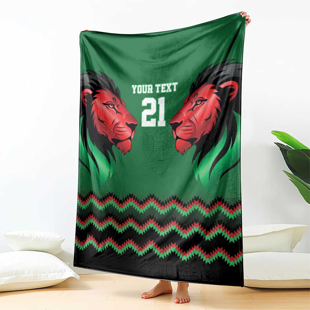 Kenya Cricket Custom Blanket Green Lion Head with Kenyan Pattern - Wonder Print Shop