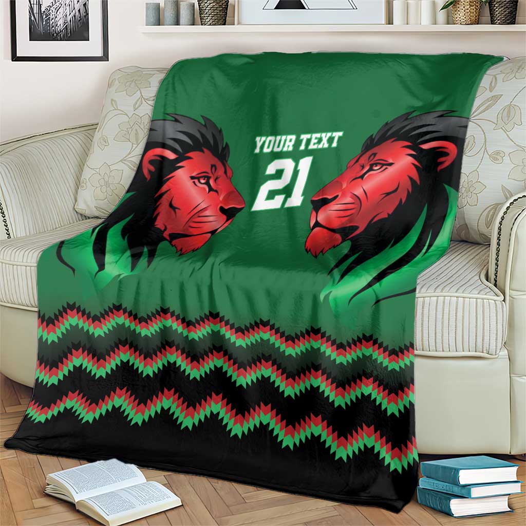 Kenya Cricket Custom Blanket Green Lion Head with Kenyan Pattern - Wonder Print Shop