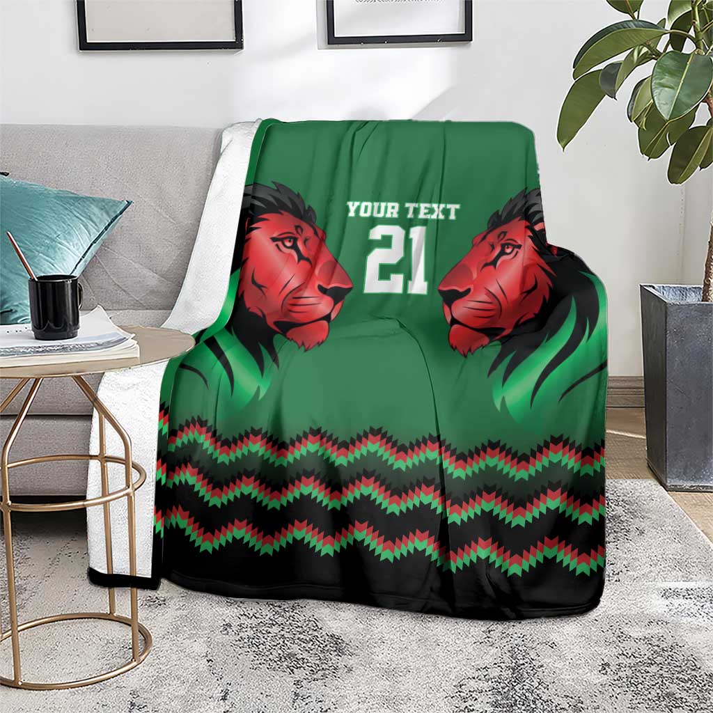 Kenya Cricket Custom Blanket Green Lion Head with Kenyan Pattern - Wonder Print Shop