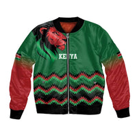 Kenya Cricket Custom Bomber Jacket Green Lion Head with Kenyan Pattern - Wonder Print Shop
