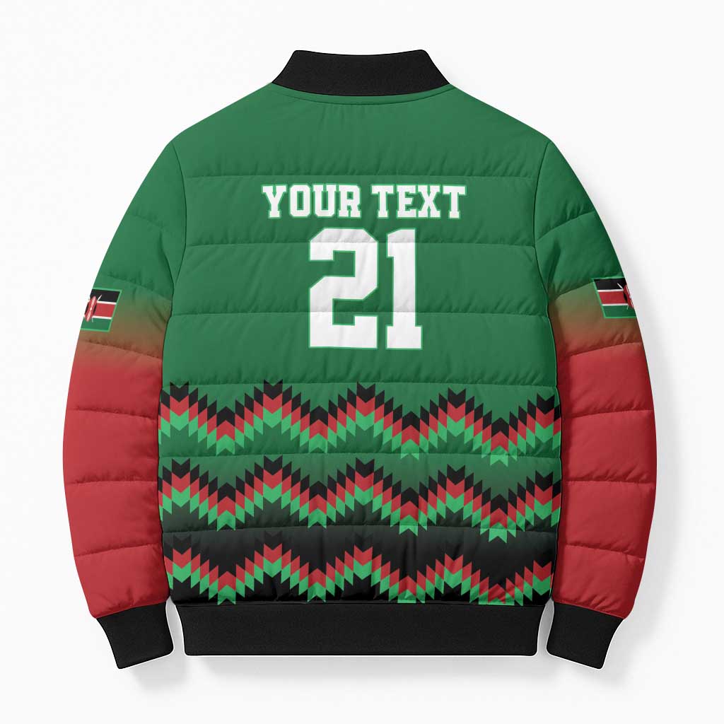 Kenya Cricket Custom Bomber Puffer Jacket Green Lion Head with Kenyan Pattern - Wonder Print Shop