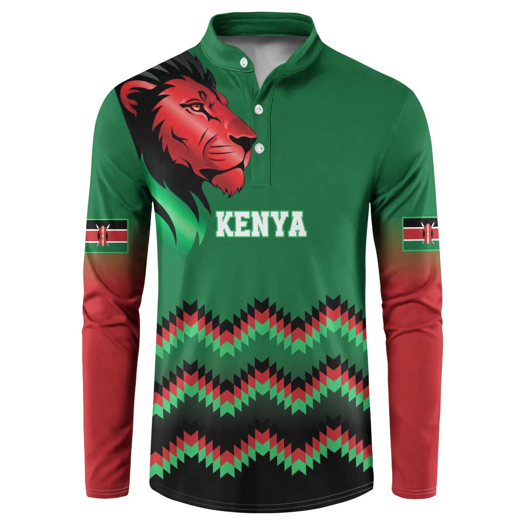 Kenya Cricket Custom Button Sweatshirt Green Lion Head with Kenyan Pattern - Wonder Print Shop