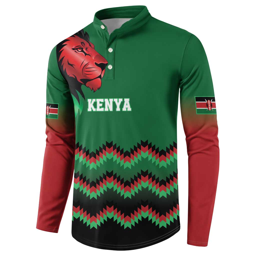 Kenya Cricket Custom Button Sweatshirt Green Lion Head with Kenyan Pattern - Wonder Print Shop