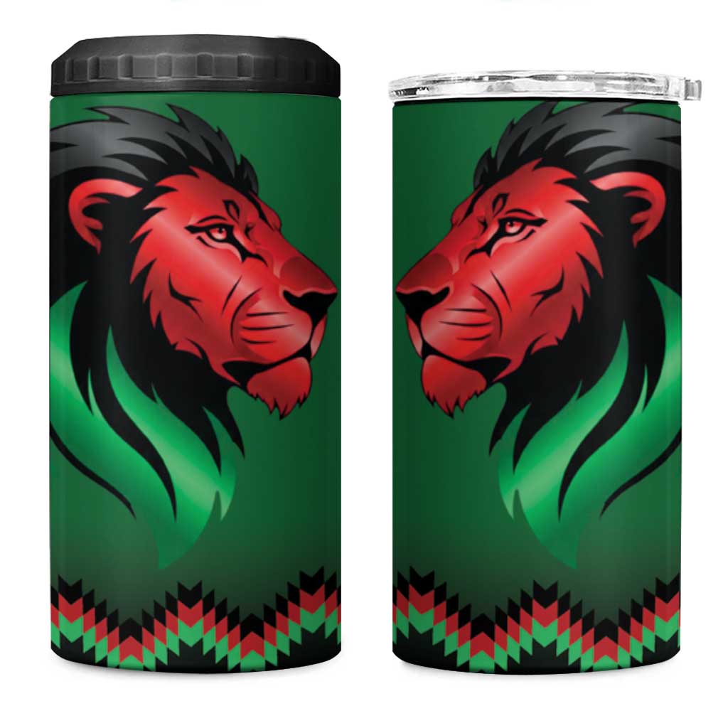 Kenya Cricket Custom 4 in 1 Can Cooler Tumbler Green Lion Head with Kenyan Pattern - Wonder Print Shop