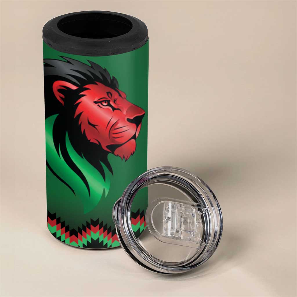 Kenya Cricket Custom 4 in 1 Can Cooler Tumbler Green Lion Head with Kenyan Pattern - Wonder Print Shop
