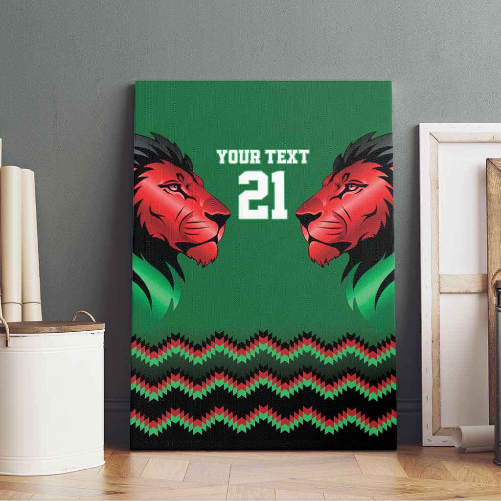 Kenya Cricket Custom Canvas Wall Art Green Lion Head with Kenyan Pattern - Wonder Print Shop