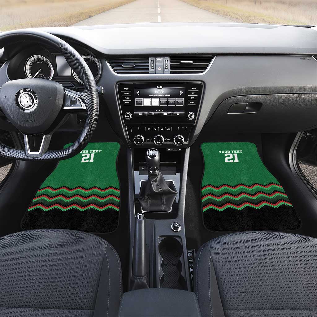 Kenya Cricket Custom Car Mats Green Lion Head with Kenyan Pattern - Wonder Print Shop