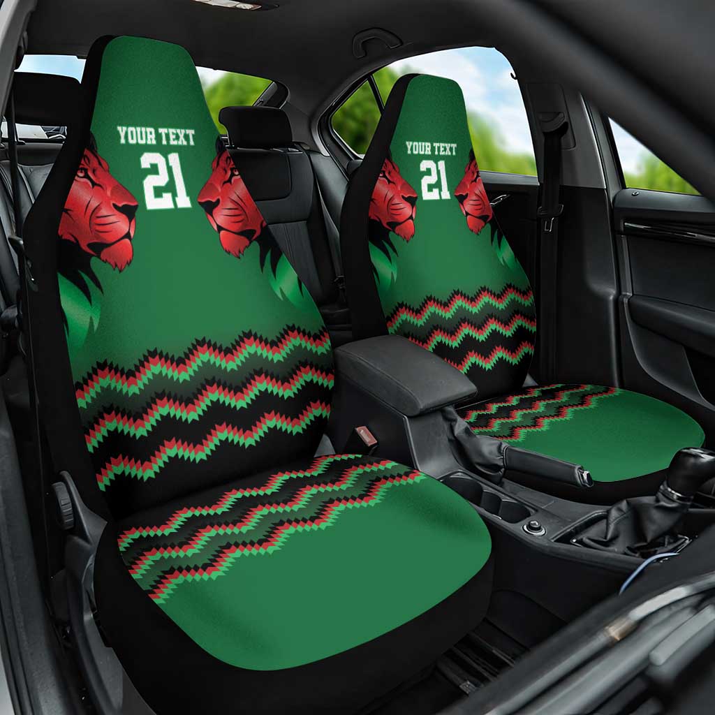 Kenya Cricket Custom Car Seat Cover Green Lion Head with Kenyan Pattern - Wonder Print Shop