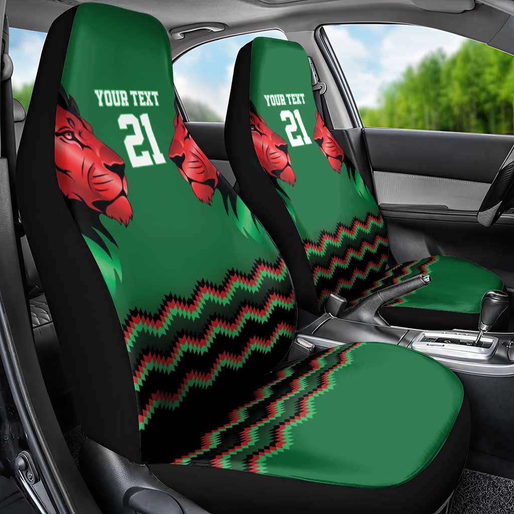 Kenya Cricket Custom Car Seat Cover Green Lion Head with Kenyan Pattern - Wonder Print Shop