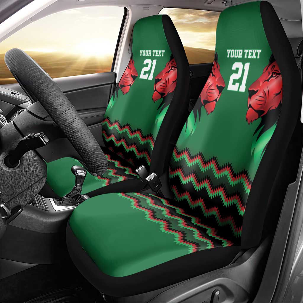 Kenya Cricket Custom Car Seat Cover Green Lion Head with Kenyan Pattern - Wonder Print Shop