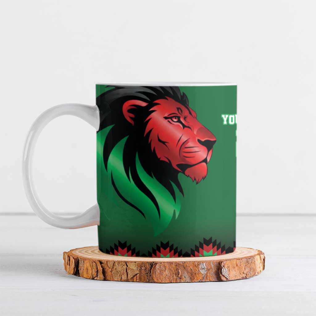 Kenya Cricket Custom Ceramic Mug Green Lion Head with Kenyan Pattern - Wonder Print Shop