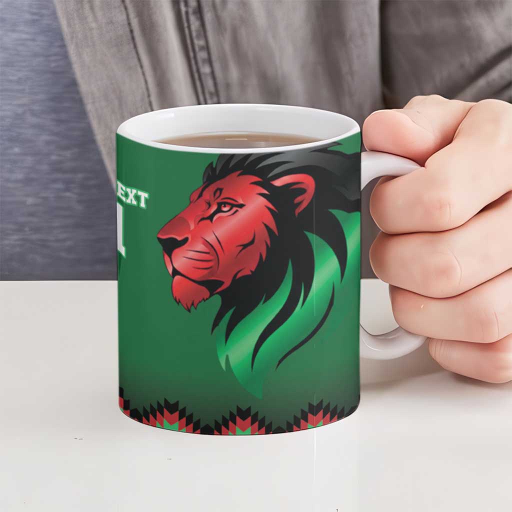 Kenya Cricket Custom Ceramic Mug Green Lion Head with Kenyan Pattern - Wonder Print Shop