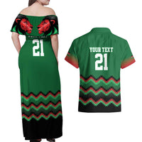Kenya Cricket Custom Couples Matching Off Shoulder Maxi Dress and Hawaiian Shirt Green Lion Head with Kenyan Pattern - Wonder Print Shop