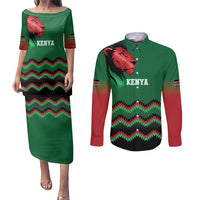 Kenya Cricket Custom Couples Matching Puletasi and Long Sleeve Button Shirt Green Lion Head with Kenyan Pattern - Wonder Print Shop