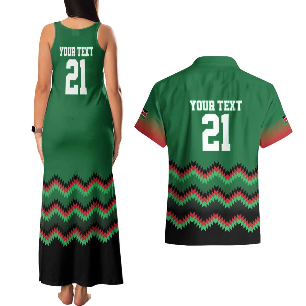 Kenya Cricket Custom Couples Matching Tank Maxi Dress and Hawaiian Shirt Green Lion Head with Kenyan Pattern - Wonder Print Shop