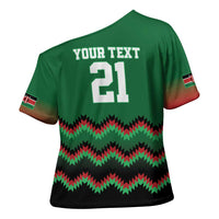 Kenya Cricket Custom Cross Shoulder Shirt Green Lion Head with Kenyan Pattern - Wonder Print Shop