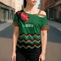 Kenya Cricket Custom Cross Shoulder Shirt Green Lion Head with Kenyan Pattern - Wonder Print Shop