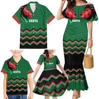 Kenya Cricket Custom Family Matching Mermaid Dress and Hawaiian Shirt Green Lion Head with Kenyan Pattern - Wonder Print Shop