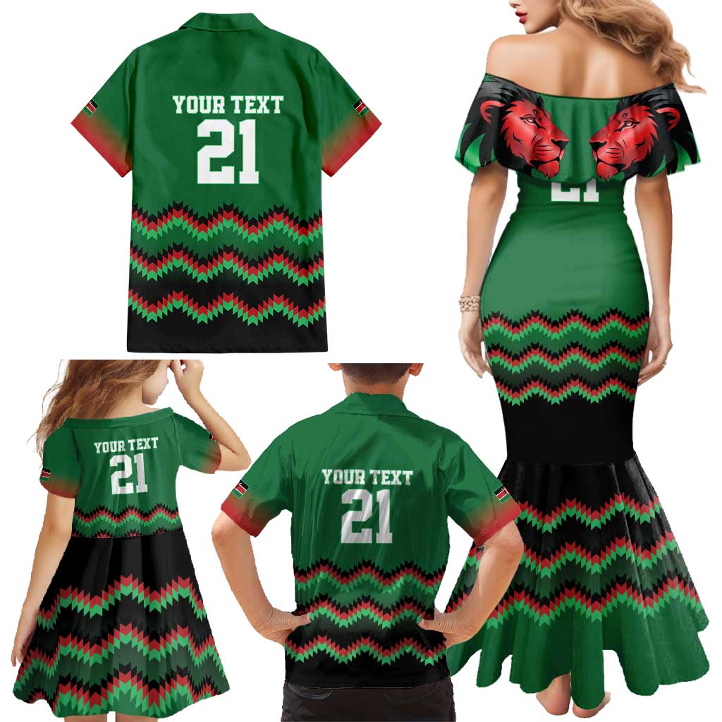 Kenya Cricket Custom Family Matching Mermaid Dress and Hawaiian Shirt Green Lion Head with Kenyan Pattern - Wonder Print Shop
