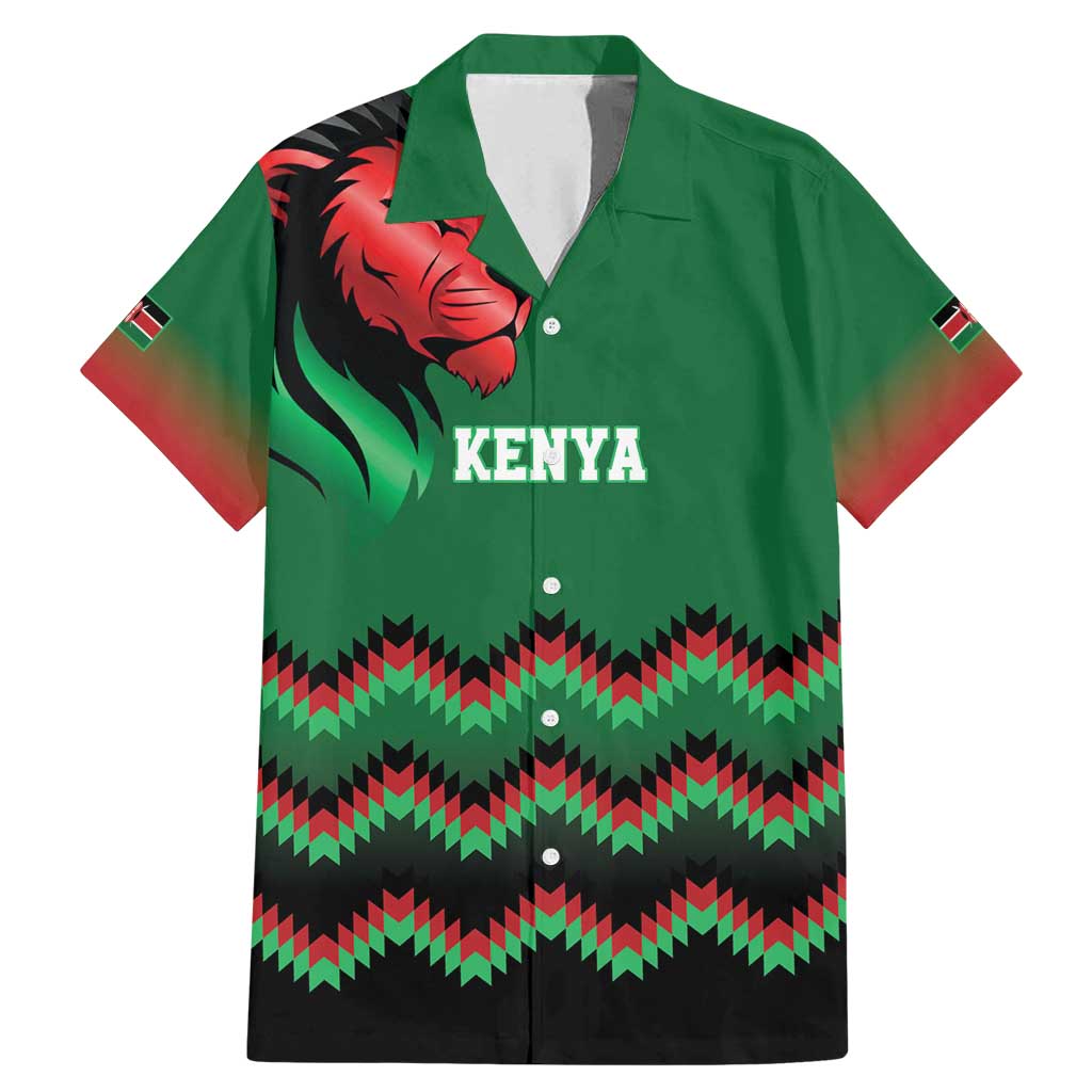 Kenya Cricket Custom Family Matching Mermaid Dress and Hawaiian Shirt Green Lion Head with Kenyan Pattern - Wonder Print Shop