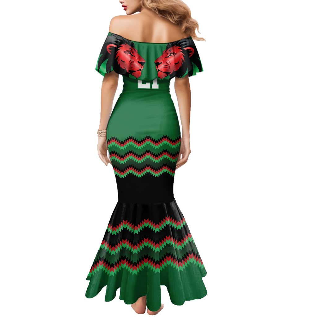 Kenya Cricket Custom Family Matching Mermaid Dress and Hawaiian Shirt Green Lion Head with Kenyan Pattern - Wonder Print Shop
