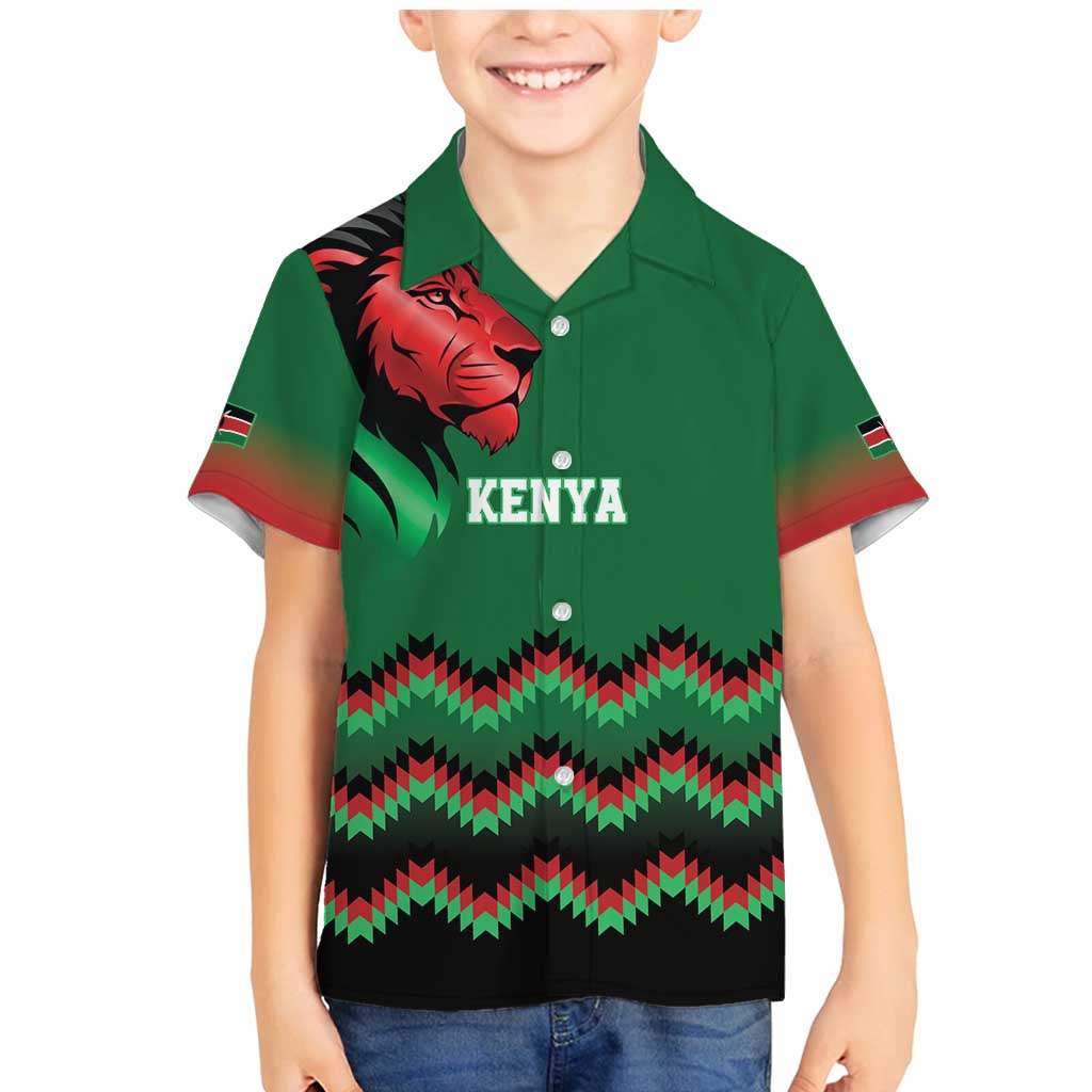 Kenya Cricket Custom Family Matching Mermaid Dress and Hawaiian Shirt Green Lion Head with Kenyan Pattern - Wonder Print Shop