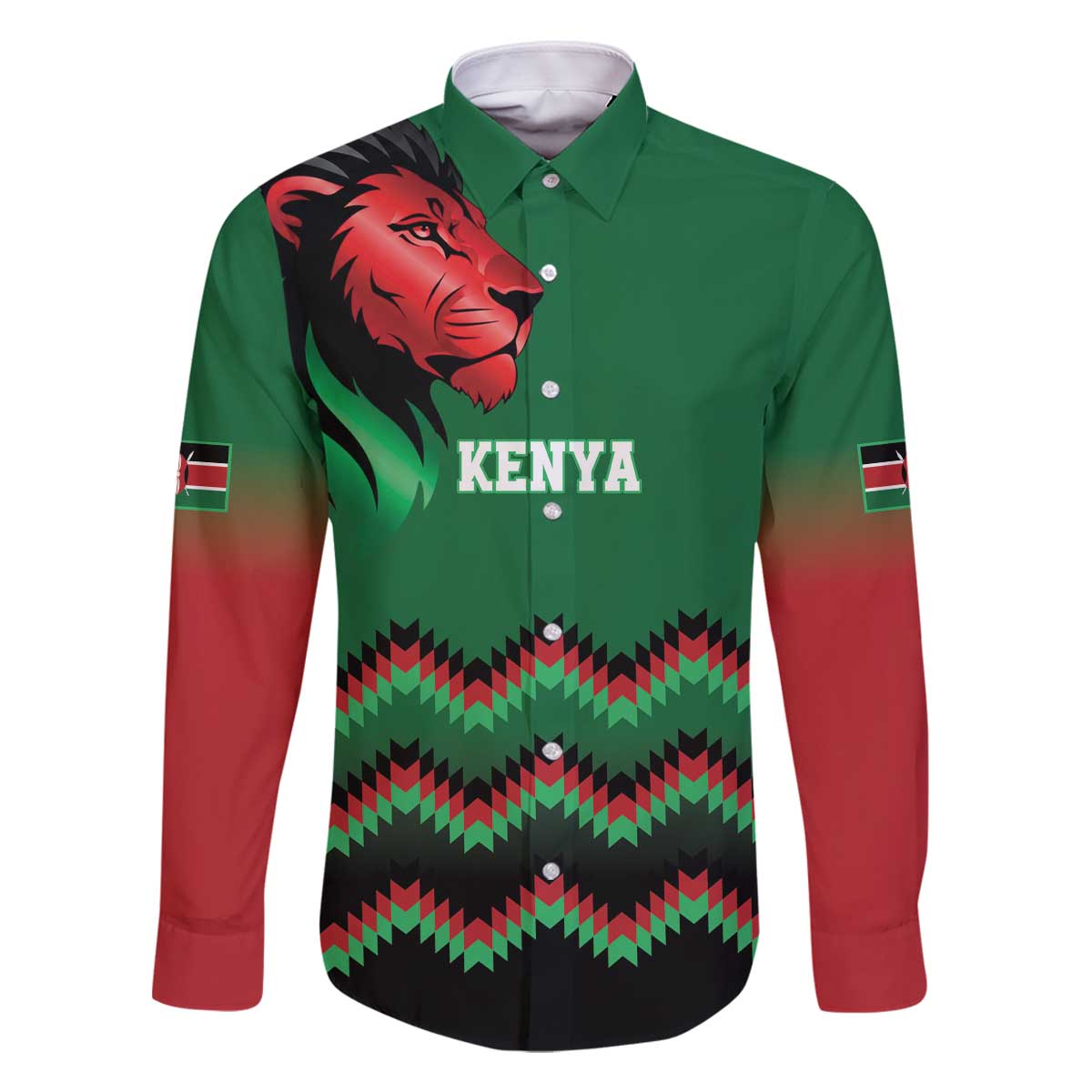 Kenya Cricket Custom Family Matching Off The Shoulder Long Sleeve Dress and Hawaiian Shirt Green Lion Head with Kenyan Pattern - Wonder Print Shop