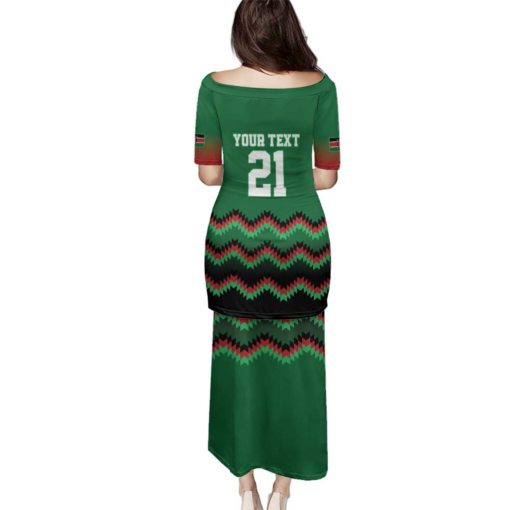 Kenya Cricket Custom Family Matching Puletasi and Hawaiian Shirt Green Lion Head with Kenyan Pattern - Wonder Print Shop