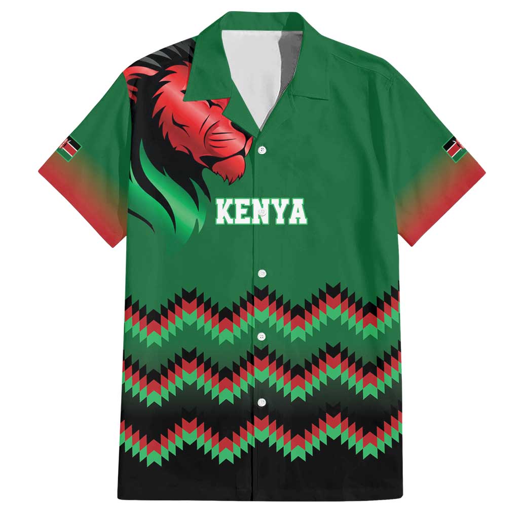 Kenya Cricket Custom Family Matching Short Sleeve Bodycon Dress and Hawaiian Shirt Green Lion Head with Kenyan Pattern - Wonder Print Shop
