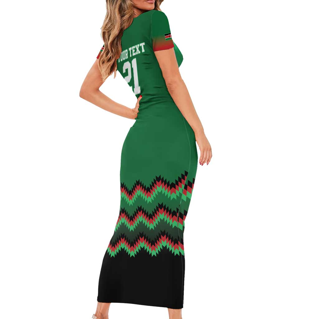 Kenya Cricket Custom Family Matching Short Sleeve Bodycon Dress and Hawaiian Shirt Green Lion Head with Kenyan Pattern - Wonder Print Shop