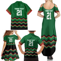 Kenya Cricket Custom Family Matching Summer Maxi Dress and Hawaiian Shirt Green Lion Head with Kenyan Pattern - Wonder Print Shop