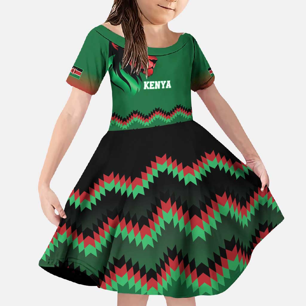 Kenya Cricket Custom Family Matching Tank Maxi Dress and Hawaiian Shirt Green Lion Head with Kenyan Pattern - Wonder Print Shop
