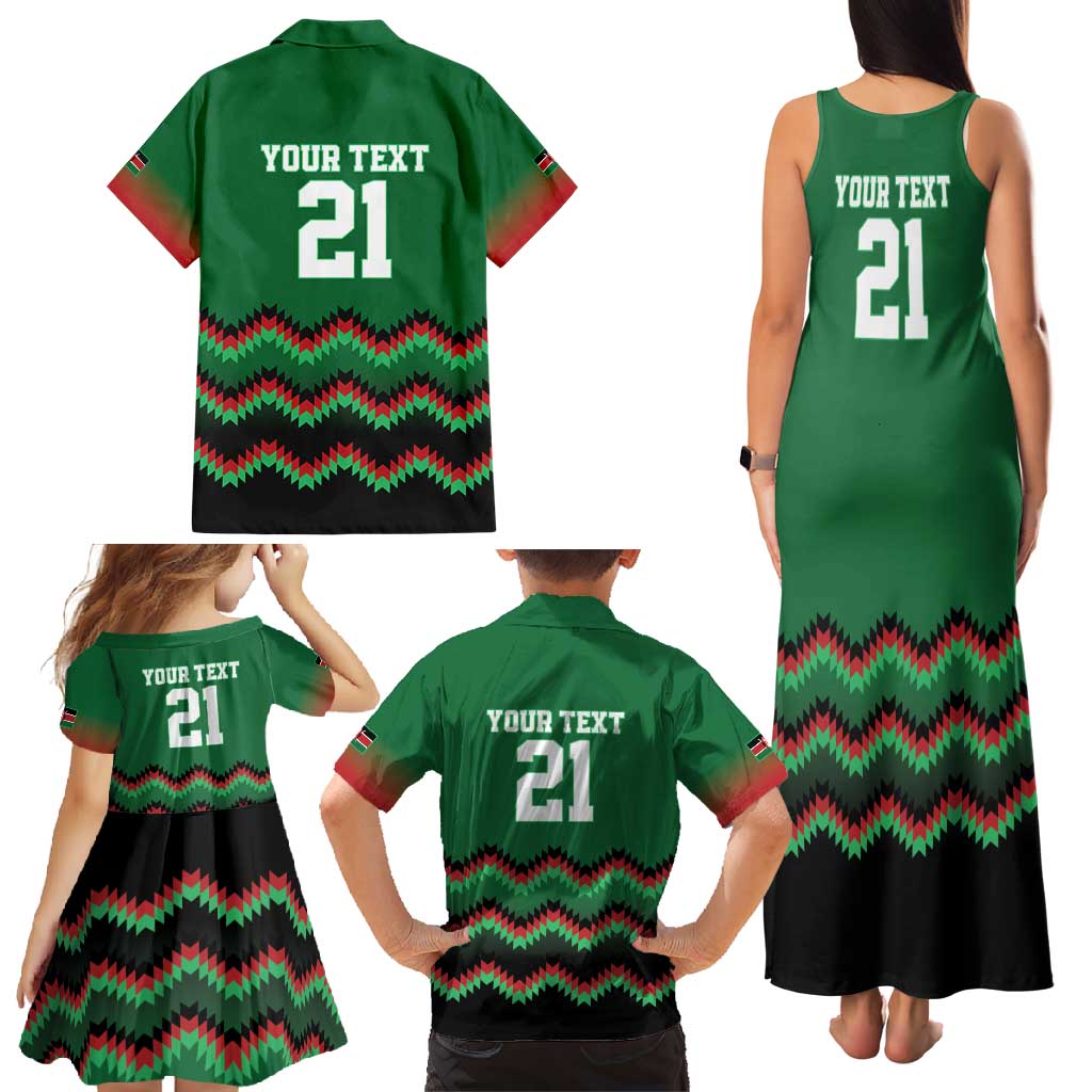 Kenya Cricket Custom Family Matching Tank Maxi Dress and Hawaiian Shirt Green Lion Head with Kenyan Pattern - Wonder Print Shop