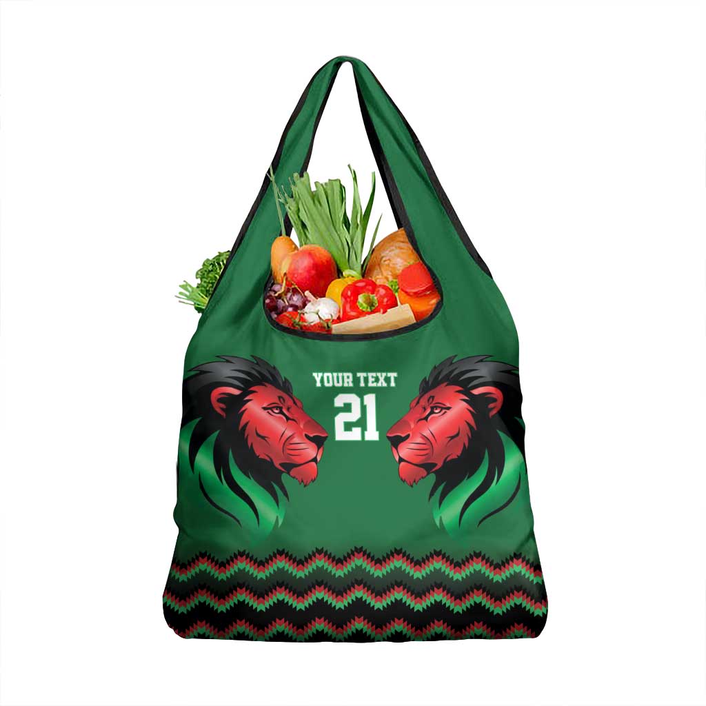 Kenya Cricket Custom Grocery Bag Green Lion Head with Kenyan Pattern - Wonder Print Shop