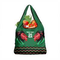 Kenya Cricket Custom Grocery Bag Green Lion Head with Kenyan Pattern - Wonder Print Shop
