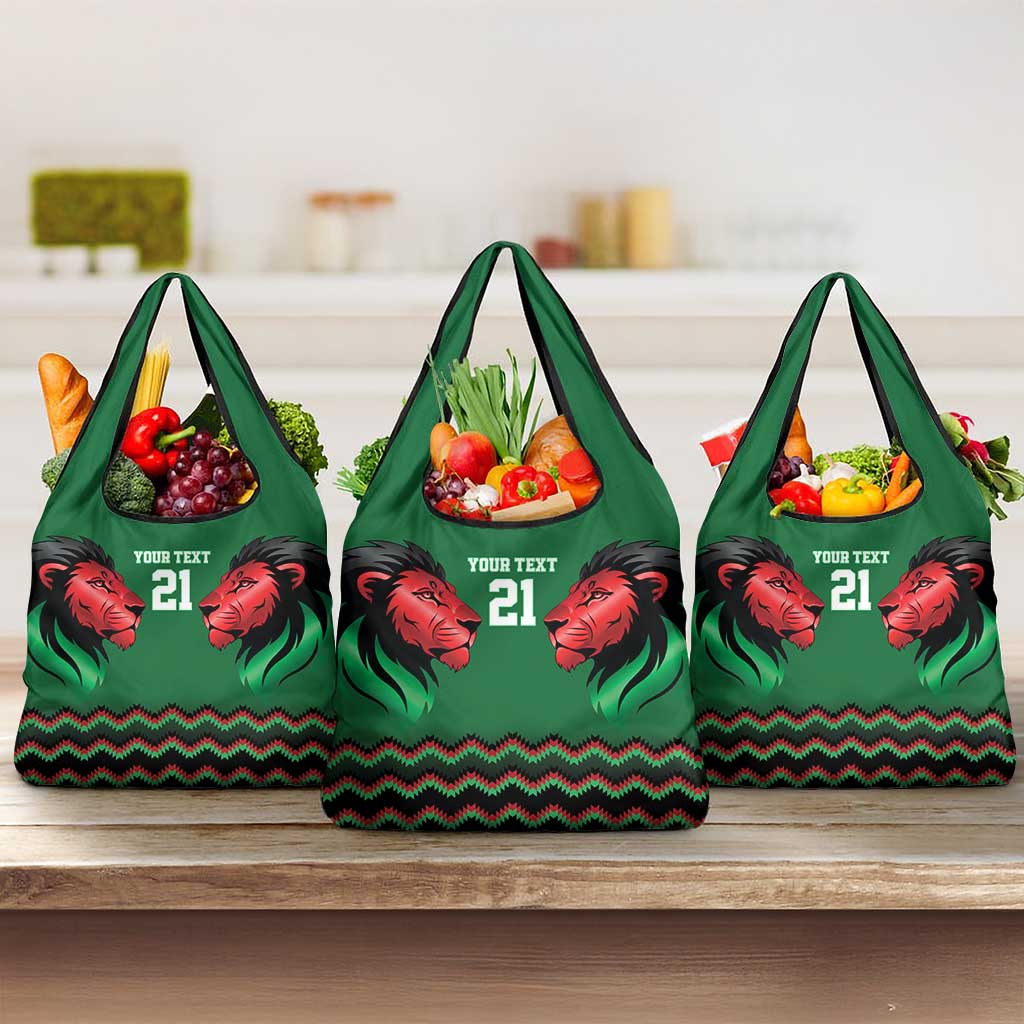 Kenya Cricket Custom Grocery Bag Green Lion Head with Kenyan Pattern - Wonder Print Shop