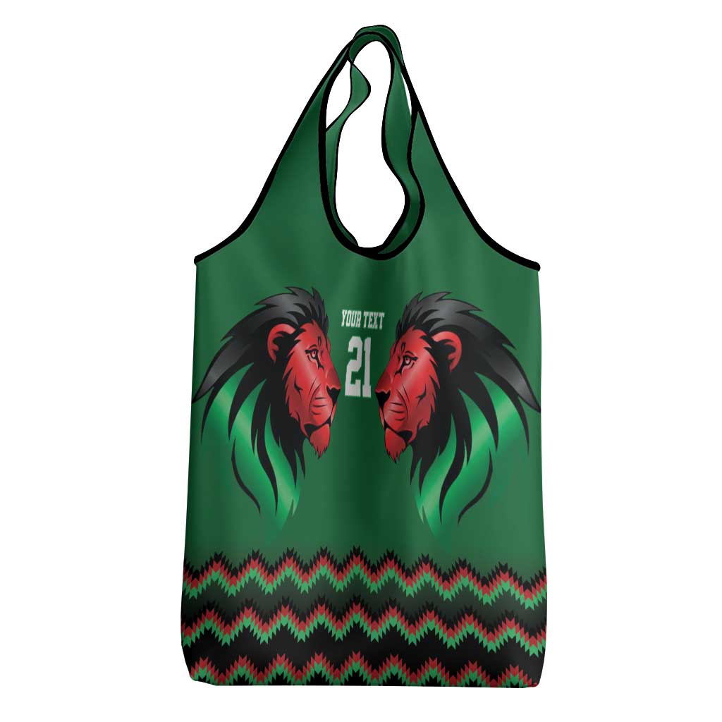 Kenya Cricket Custom Grocery Bag Green Lion Head with Kenyan Pattern - Wonder Print Shop