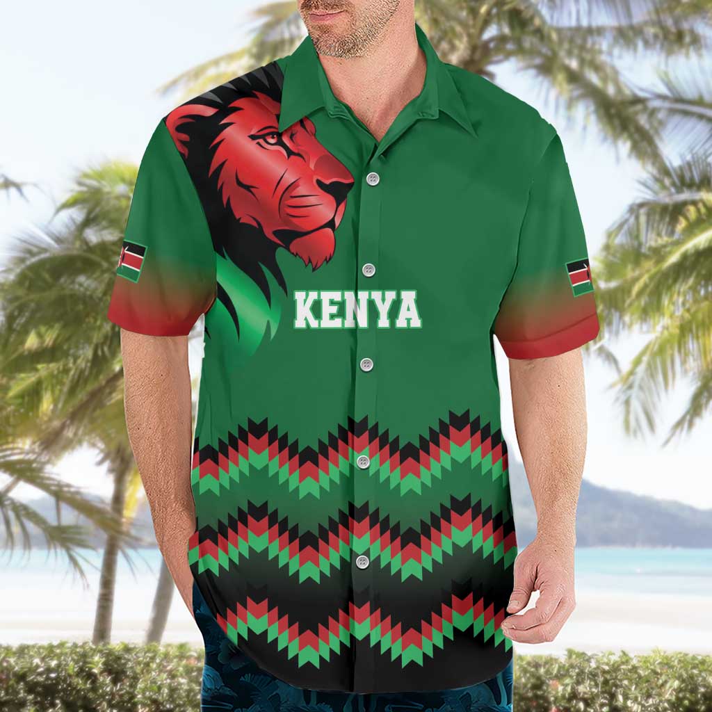 Kenya Cricket Custom Hawaiian Shirt Green Lion Head with Kenyan Pattern - Wonder Print Shop
