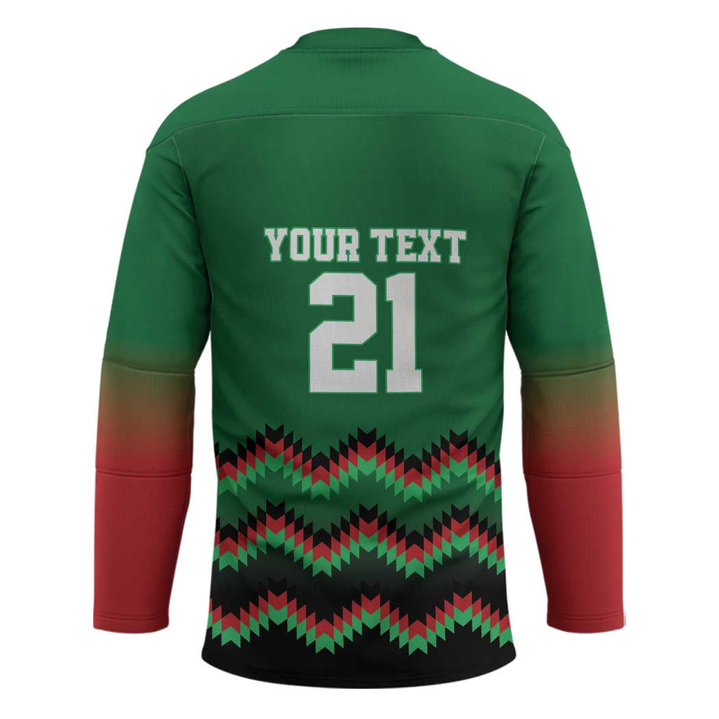 Kenya Cricket Custom Hockey Jersey Green Lion Head with Kenyan Pattern - Wonder Print Shop