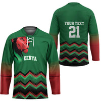 Kenya Cricket Custom Hockey Jersey Green Lion Head with Kenyan Pattern - Wonder Print Shop