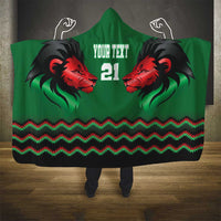 Kenya Cricket Custom Hooded Blanket Green Lion Head with Kenyan Pattern - Wonder Print Shop