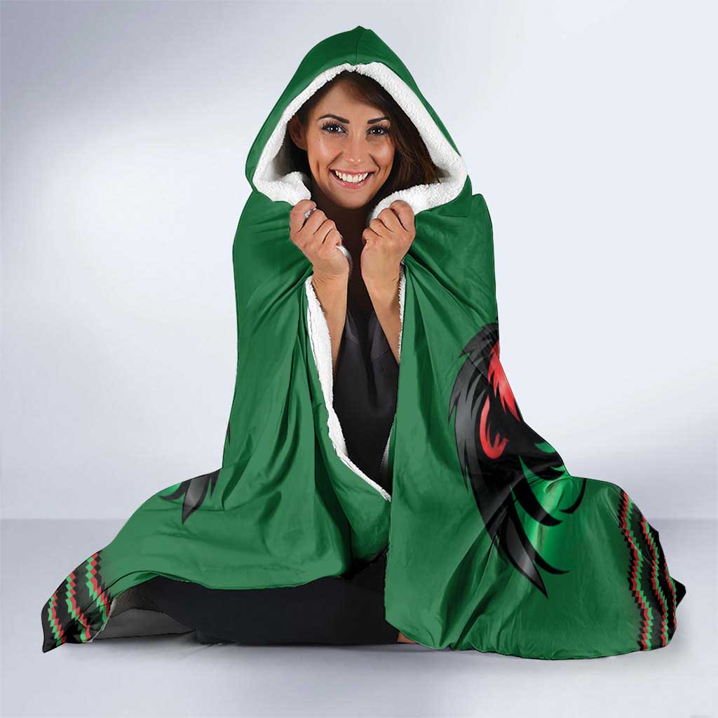 Kenya Cricket Custom Hooded Blanket Green Lion Head with Kenyan Pattern - Wonder Print Shop