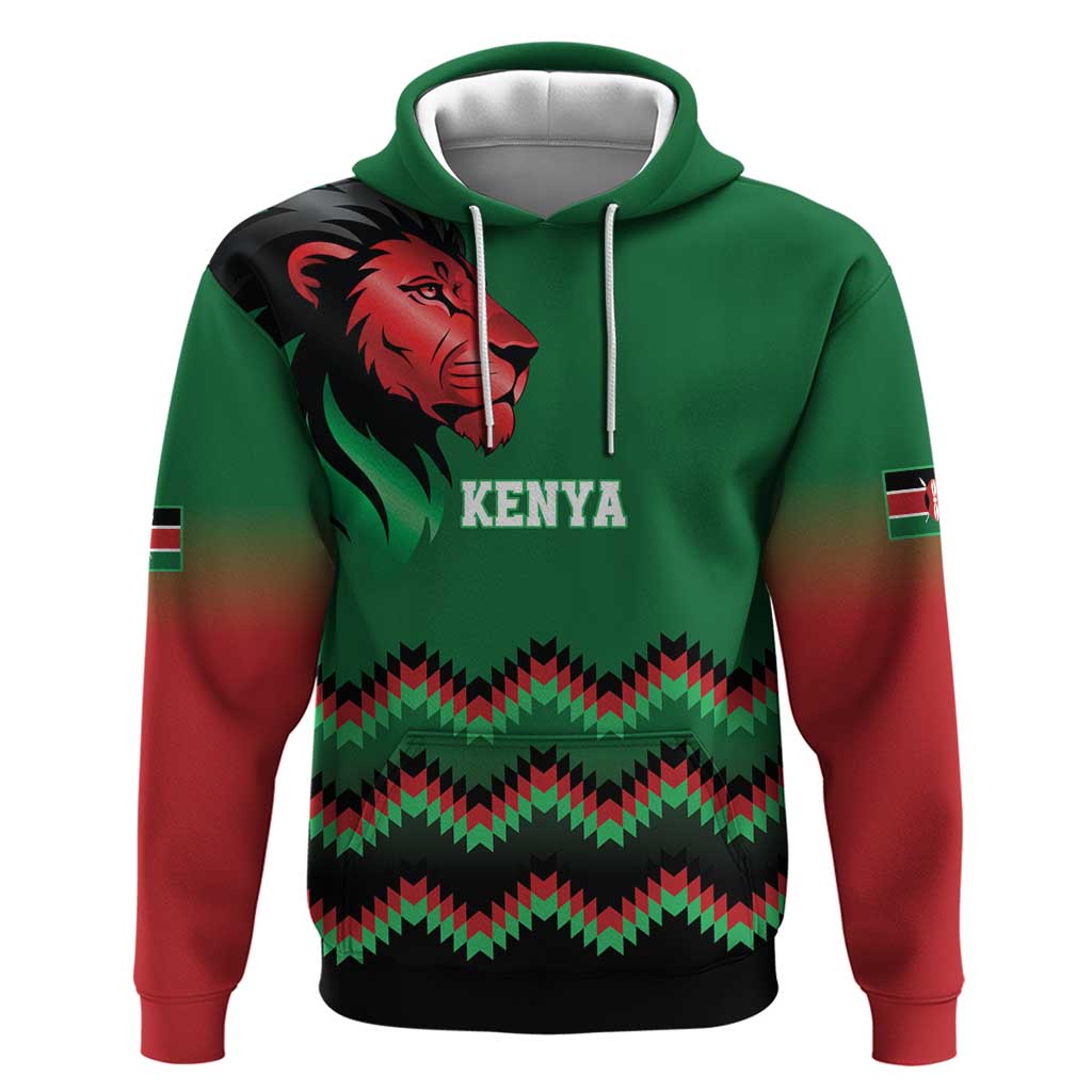 Kenya Cricket Custom Hoodie Green Lion Head with Kenyan Pattern - Wonder Print Shop