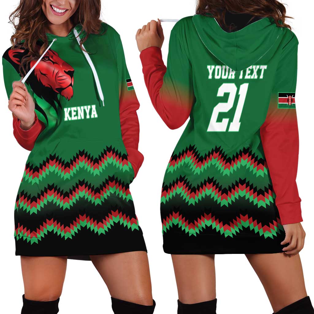 Kenya Cricket Custom Hoodie Dress Green Lion Head with Kenyan Pattern - Wonder Print Shop