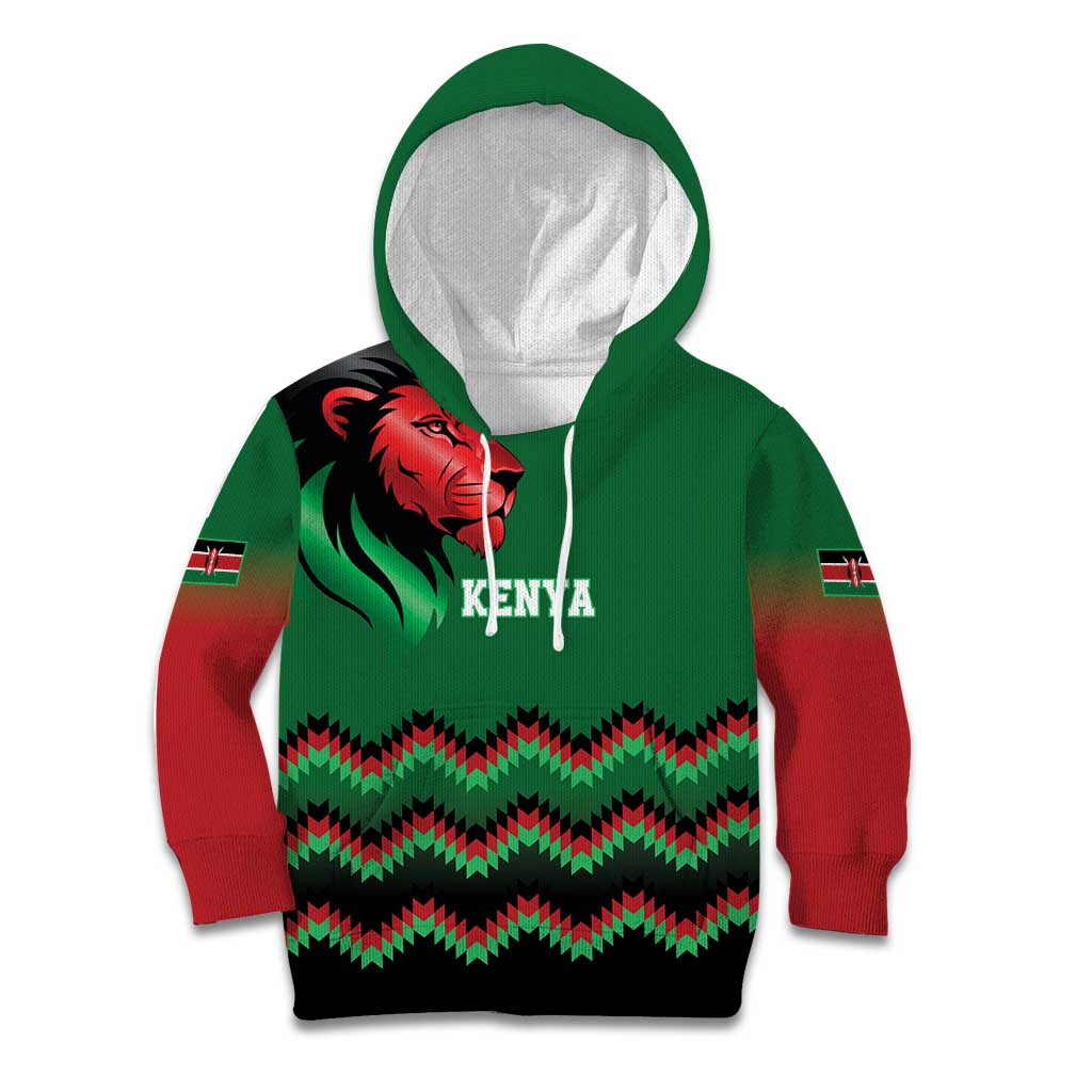 Kenya Cricket Custom Kid Hoodie Green Lion Head with Kenyan Pattern - Wonder Print Shop