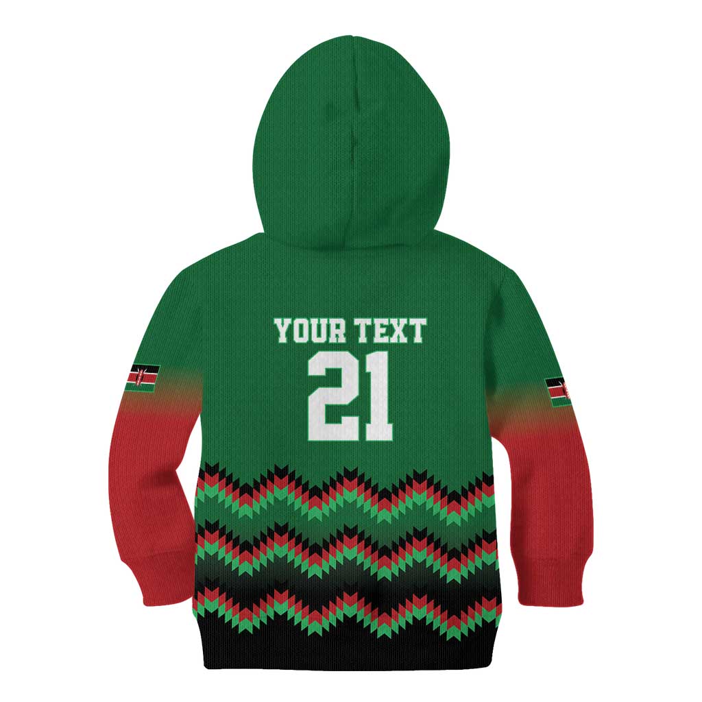 Kenya Cricket Custom Kid Hoodie Green Lion Head with Kenyan Pattern - Wonder Print Shop