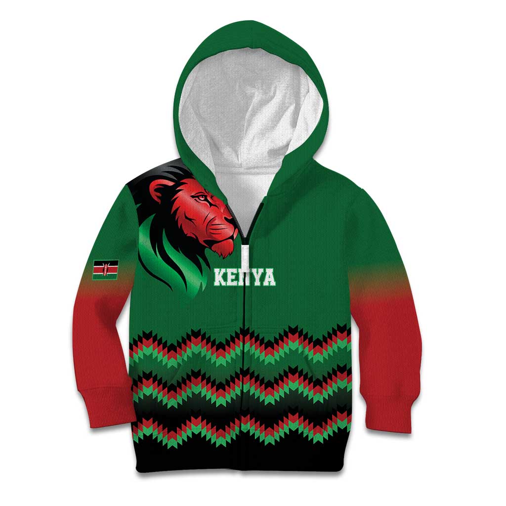 Kenya Cricket Custom Kid Hoodie Green Lion Head with Kenyan Pattern - Wonder Print Shop